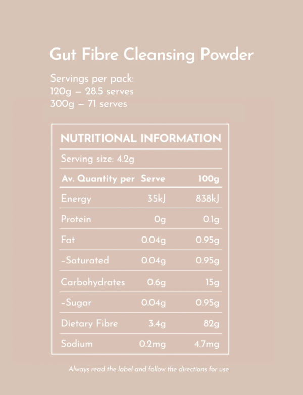 SWIISH GUT FIBRE Cleansing Powder - Nutritional Information
