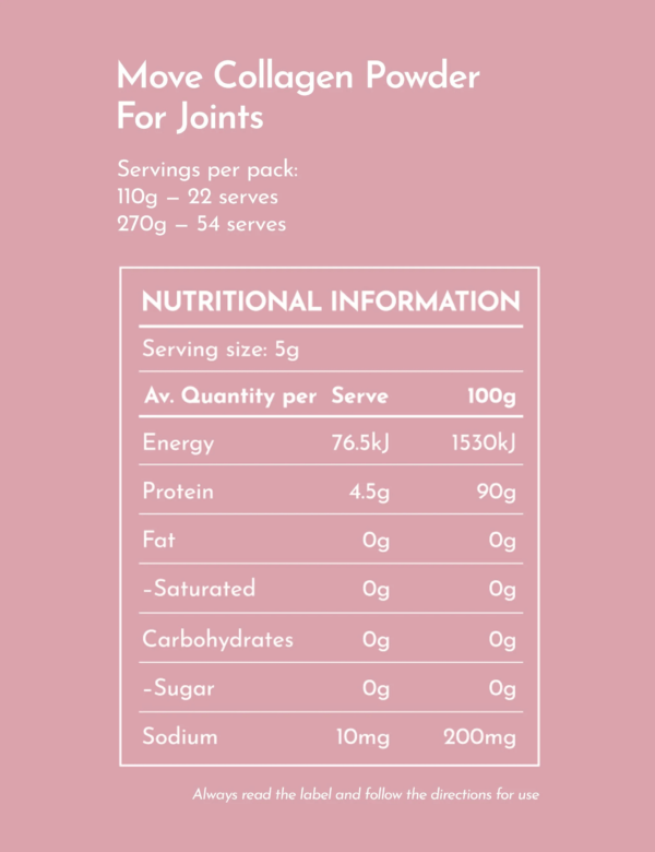 SWIISH MOVE Collagen Powder for Joints - Nutritional Information